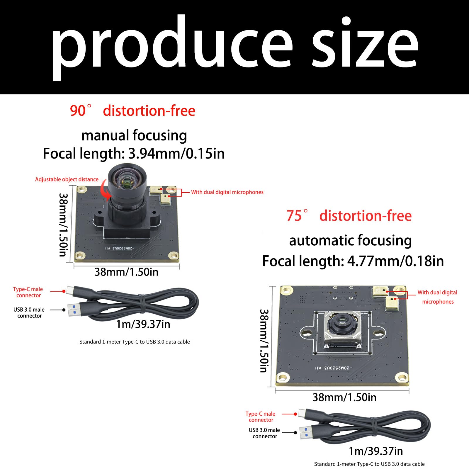 NUEAYMS Modulo Fotocamera USB 3.0 da 20, 75 Degree autofocus | Messa a fuoco automatica IMX230 con microfono, per uso in ufficio e in casa