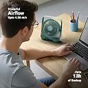 Zebronics Heat Buster 300, Portable Desk Fan, Upto 13h Backup, 3600mAh Rechargeable Battery, 360° Rotatable fan, 4 Speed + 1 Breeze Mode, Wall-Mountable, for Travel, Office, Home (Teal Green) gallery image