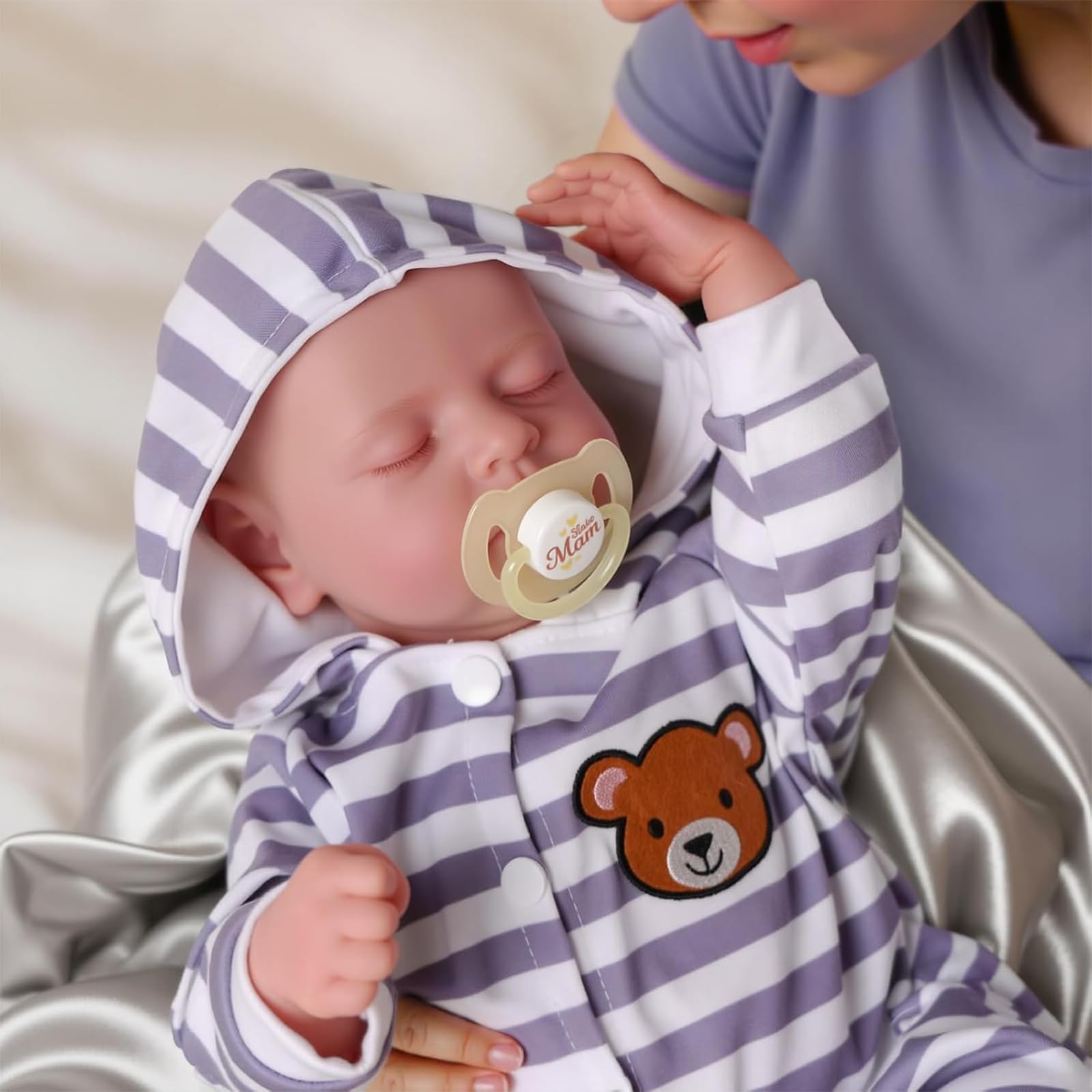 Reborn Babypuppe, 50 cm,Blau-Weiß Gestreift, Sammlerstück, BABESIDE Lebensechte Reborn-Baby Puppen Junge 20 Zoll Handgemachte Realistische Wiedergeborene Puppe Neugeborenes ab 3 Jahren