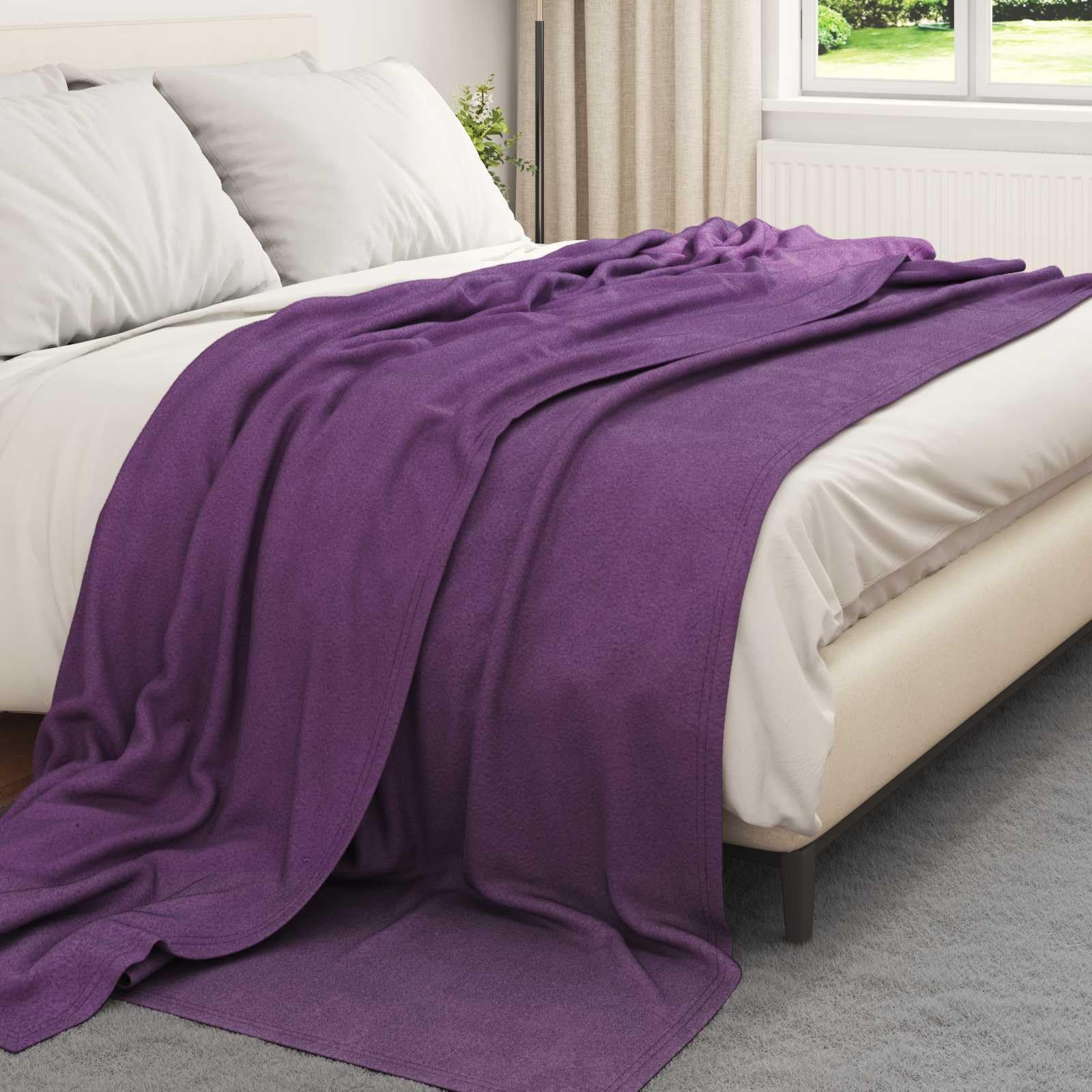 Fioletowy koc 240 x 220 cm wełna