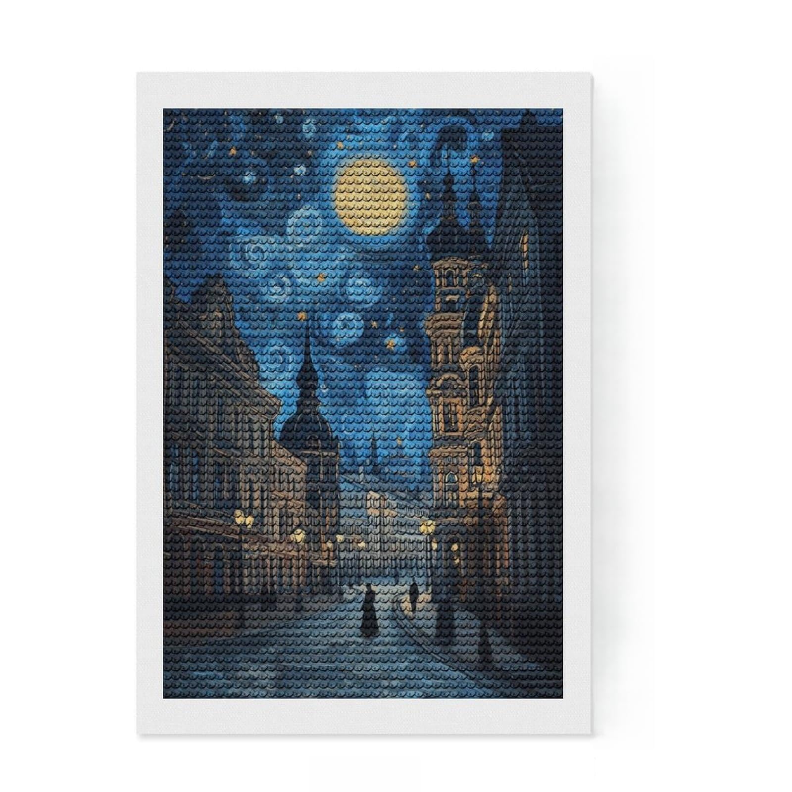 Junmoney Starry Night Cityscape Diamond Painting Canvas Set 8"x12", Neat Printed Canvas, Creative Leisure Activity, Cosy Home Accent