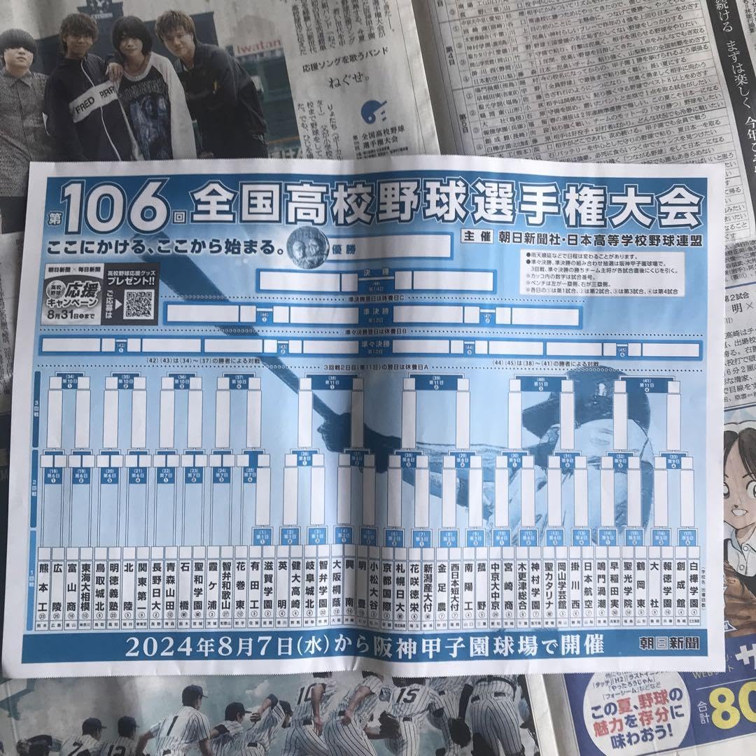 Amazon.co.jp: 全国高校野球選手権大会 朝日新聞トーナメント表＆新聞