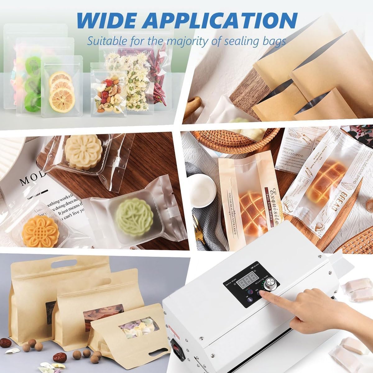Máquina selladora Continua automática,Sellador térmico de plástico con Ajuste de Temperatura y Velocidad,Máquina envasadora de Alimentos de 6m/min,Temperatura de Sellado térmico de 50-200℃