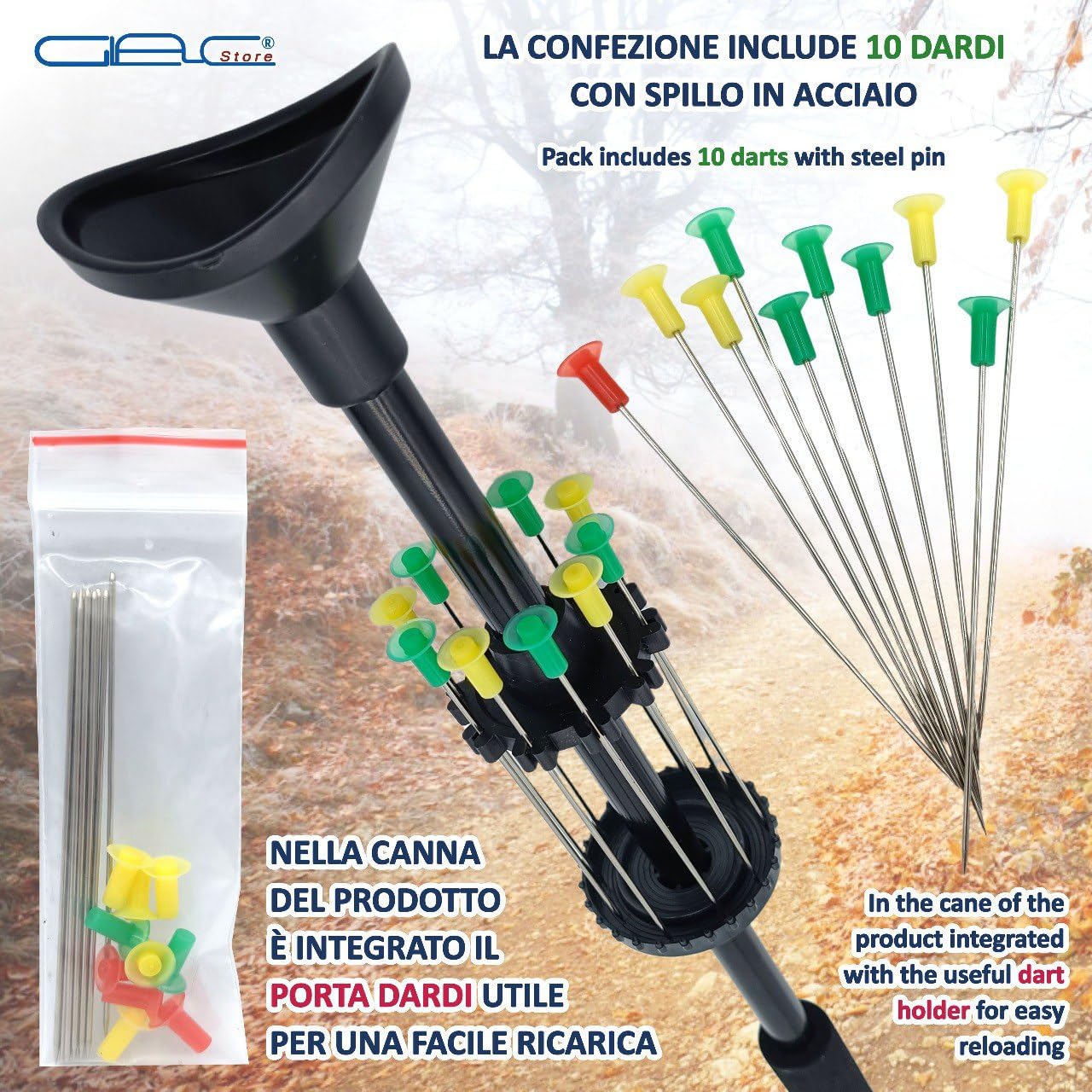 Cerbottana Professionale Sportiva 30" 24” 18” 12” Pollici in Alluminio Resistente e Resina, Leggera, con Porta dardi e 10 dardi Inclusi