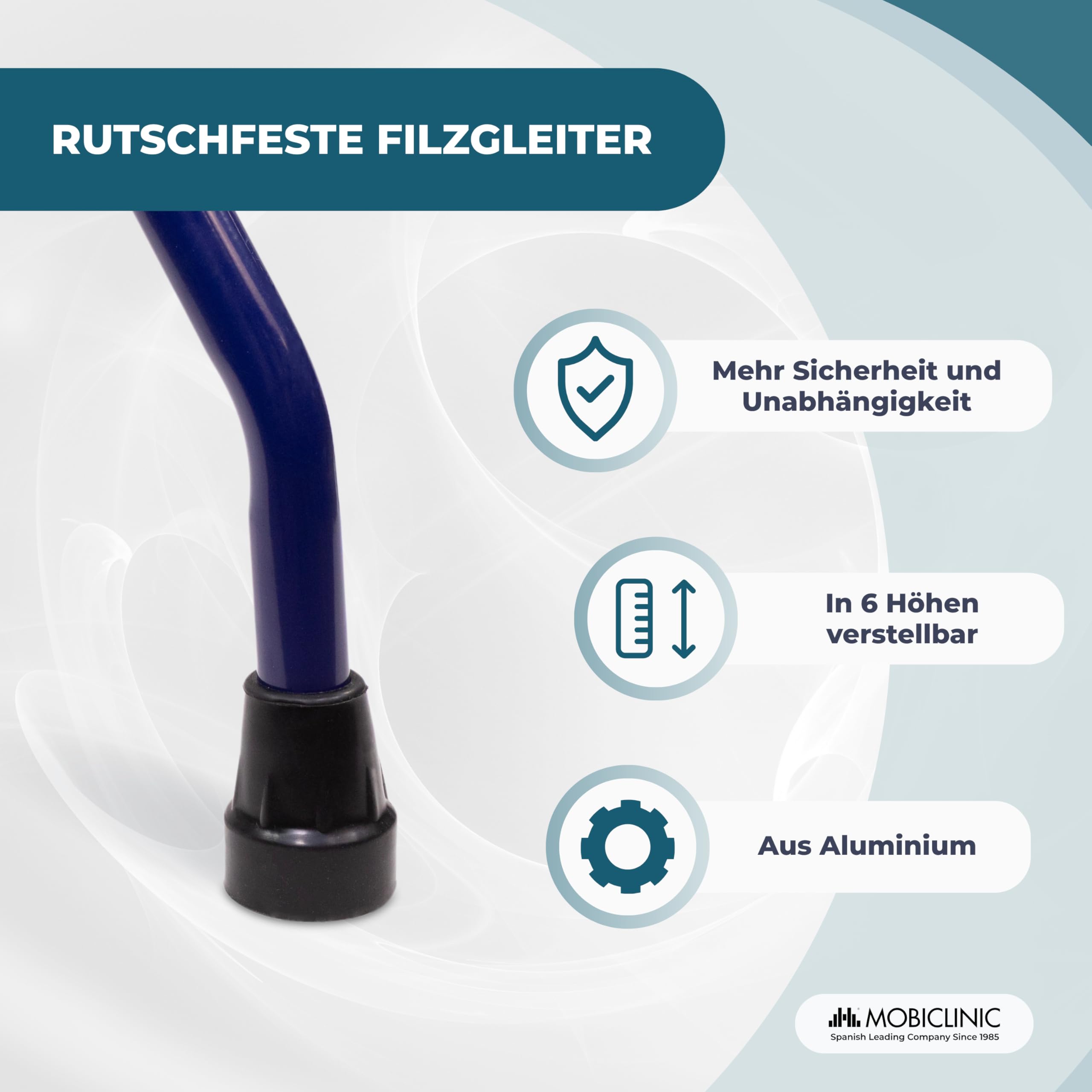 Mobiclinic®, Gehbock mit Rollen Klappbar, Höhenverstellbar, Faltbar und Leicht, Emérita, Gepolstertem Sitz, 2 Räder, Stabil, Max. 100 Kg, Ergonomische Griffe, Stahl, Blau