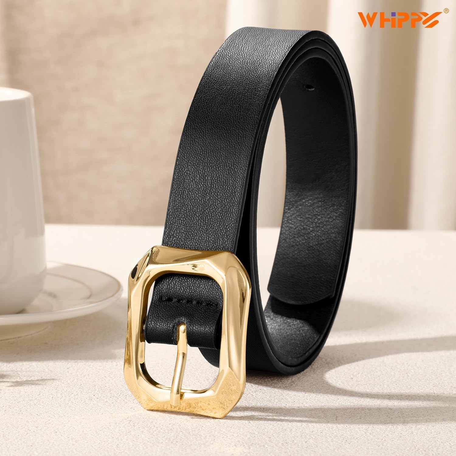 WHIPPY Women's Leather Belts with Gold Buckle Casual Fashion Ladies Waist Belts for Jeans Pants Dresses - Image 3