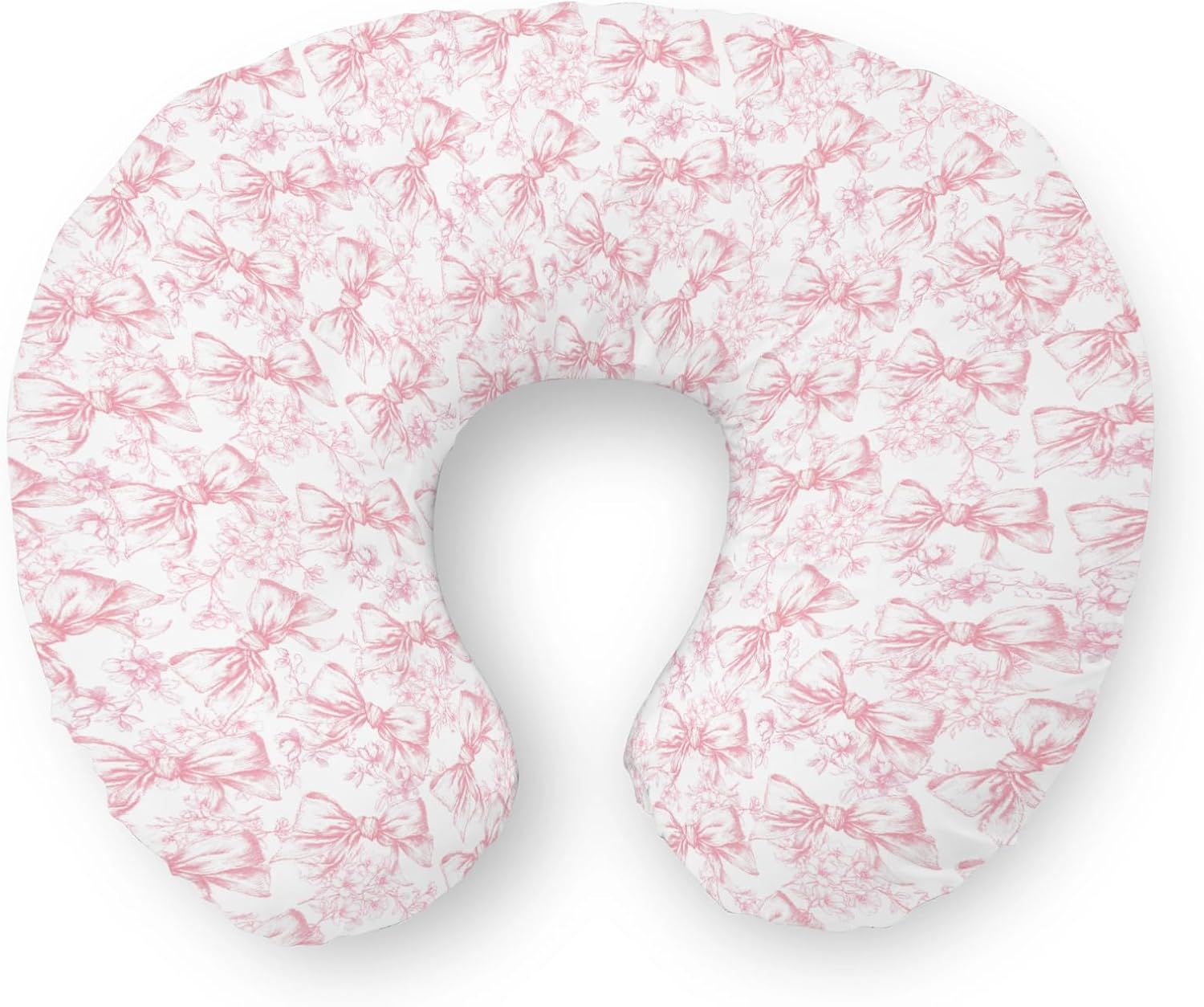 Vintage Pink Chinoiserie Flower Bows Nursing Pillow Covers Retro Floral Bows Soft Stretchy Removable Covers for Breastfeeding Pillows Pastel Girly Floral Plant Slipcover for Baby Girls Boys Newborn