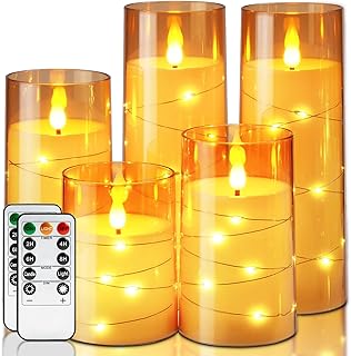 Homemory Acrylic Flameless Candles with Embedded Star String Fairy Light...