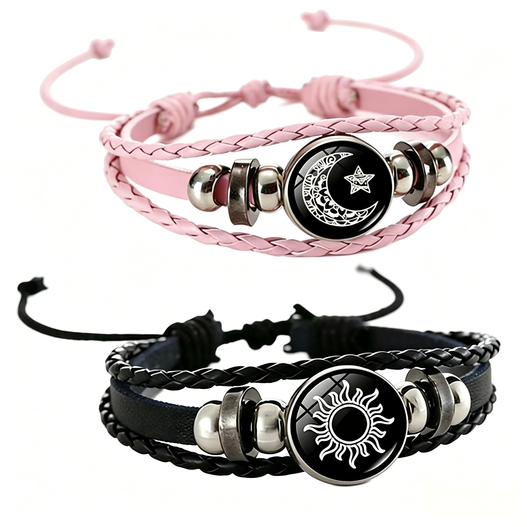 Sichumaria Adjustable Couple Bracelets Sun Moon Set 2 PCS
