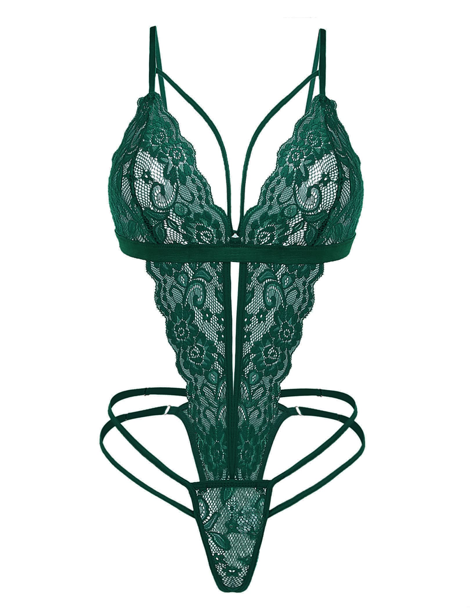 Avidlove Women's Eyelash Lace bodysuit One Piece Teddy Lingerie Dark Green X-Large