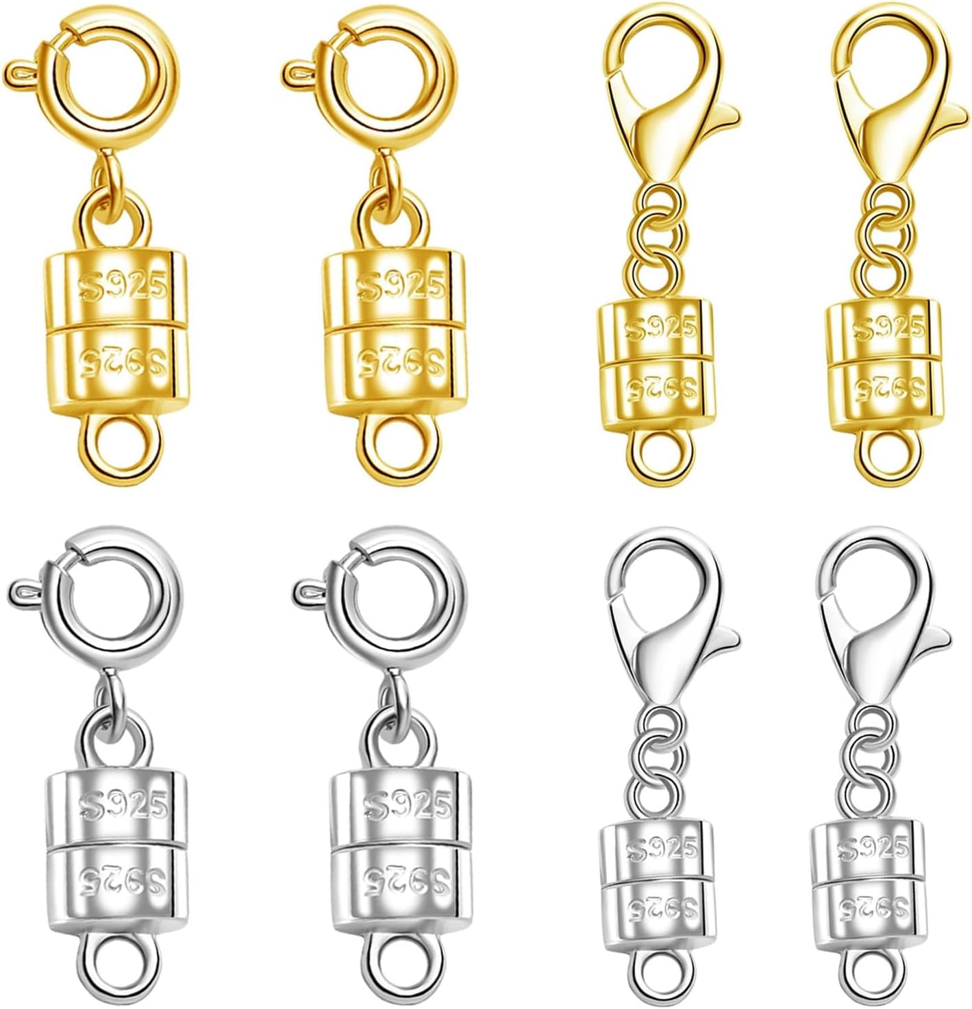 S925 Silver Magnetic Necklace Clasps, S925 Jewelry Making Connectors, Chain Extender Converters for Bracelets Necklace, 8 Pack (8pcs Golden Silvery A)