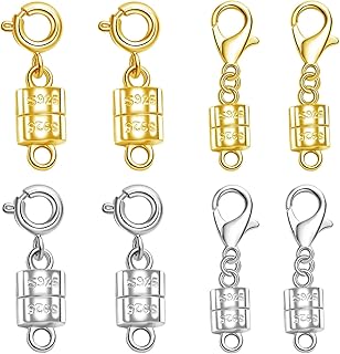 S925 Silver Magnetic Necklace Clasps, S925 Jewelry Making Connectors, Chain Extender Converters for Bracelets Necklace, 8 Pack (8pcs Golden Silvery A)