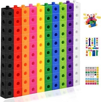 100 PCS Maths Cubes, Number Blocks Toys Counting Cubes with 10 Colour Linking Cube with 2 Stickers, 2CM Counting Blocks Maths for Block Set Easy to Connectfor Ages 15 and Above