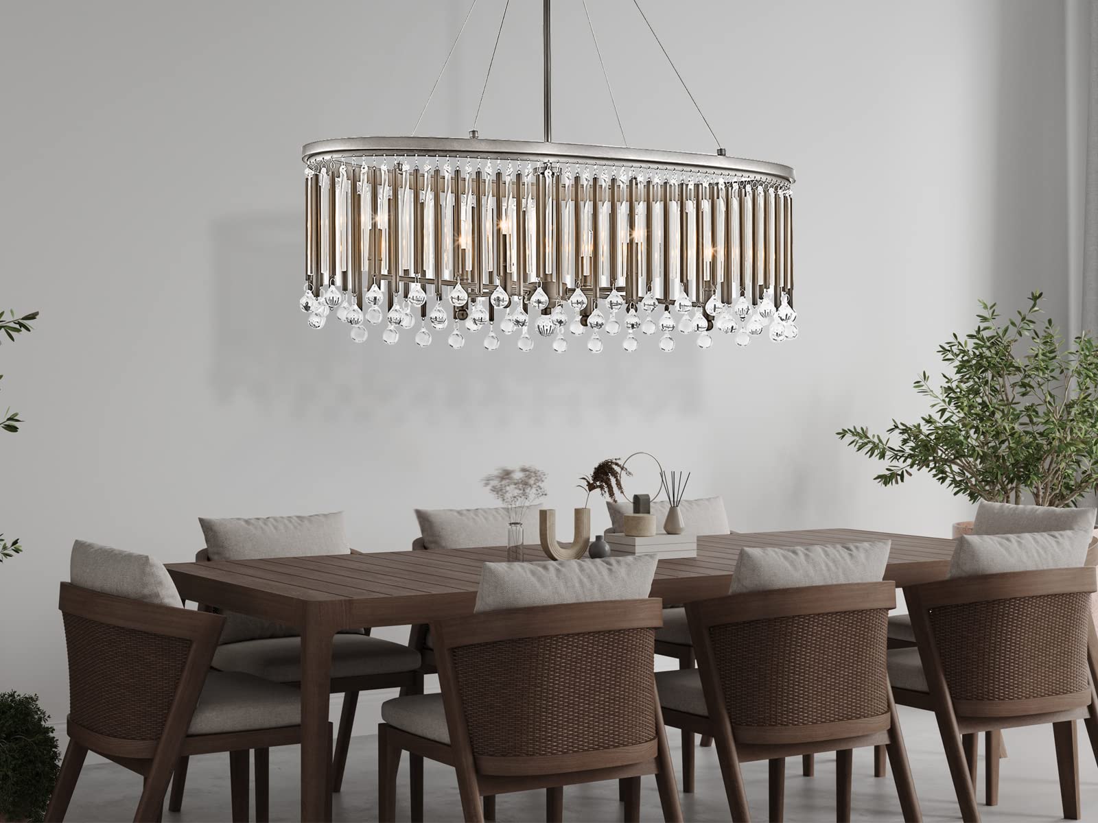 meineWunschleuchte Großer Kronleuchter 6-flammig mit filigranem Kristall Glas Chrom, 92cm Breit