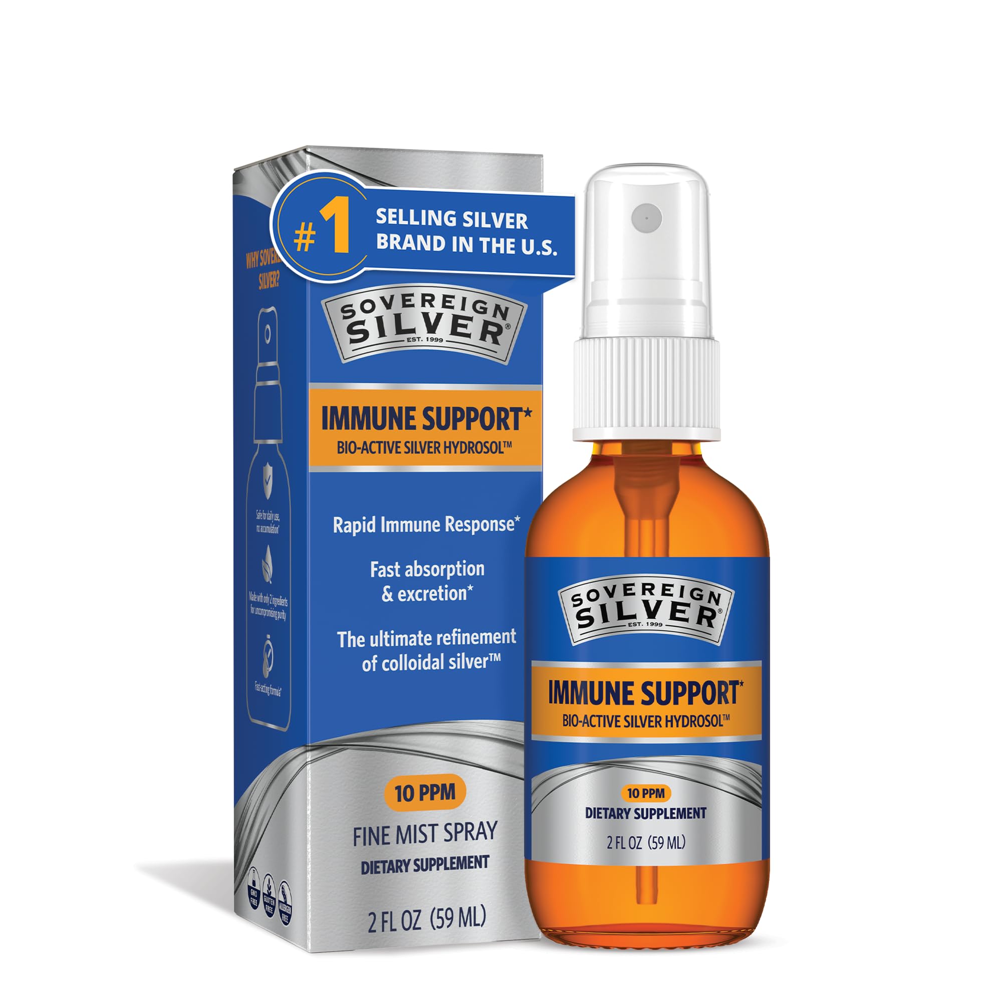 Sovereign Silver Immune Support, Colloidal Silver, Fine Mist Spray, 2 fl oz 2 Fl Oz (Pack of 1)