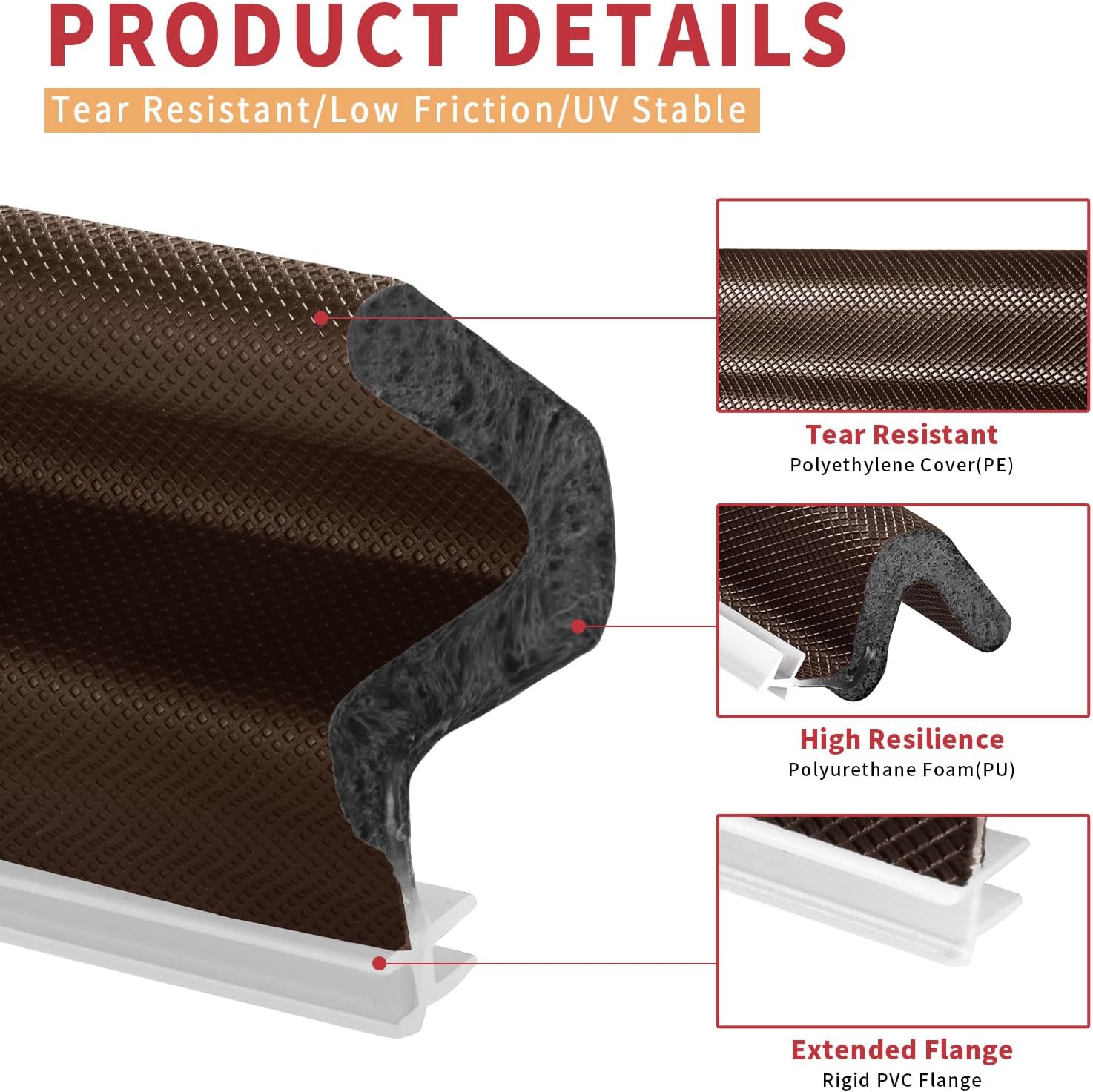 40 Feet Weather Stripping Door Seal with 8 PCS Door Corner Seals, V-Shaped Replacement Kerf Weather Stripping for Door Frame Q Foam Door Seal Strip Door Insulation (Brown)