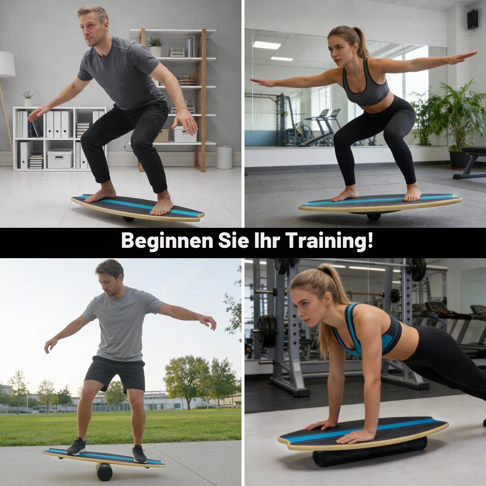 Diesisa Balance Board Erwachsene: 7-in-1 Balance boards Wackelbrett - Holz Balance Board Set Mit Rolle & Balance Ball - Gleichgewichtstrainer Für Surf-Training, Fitness, Reha & Koordination