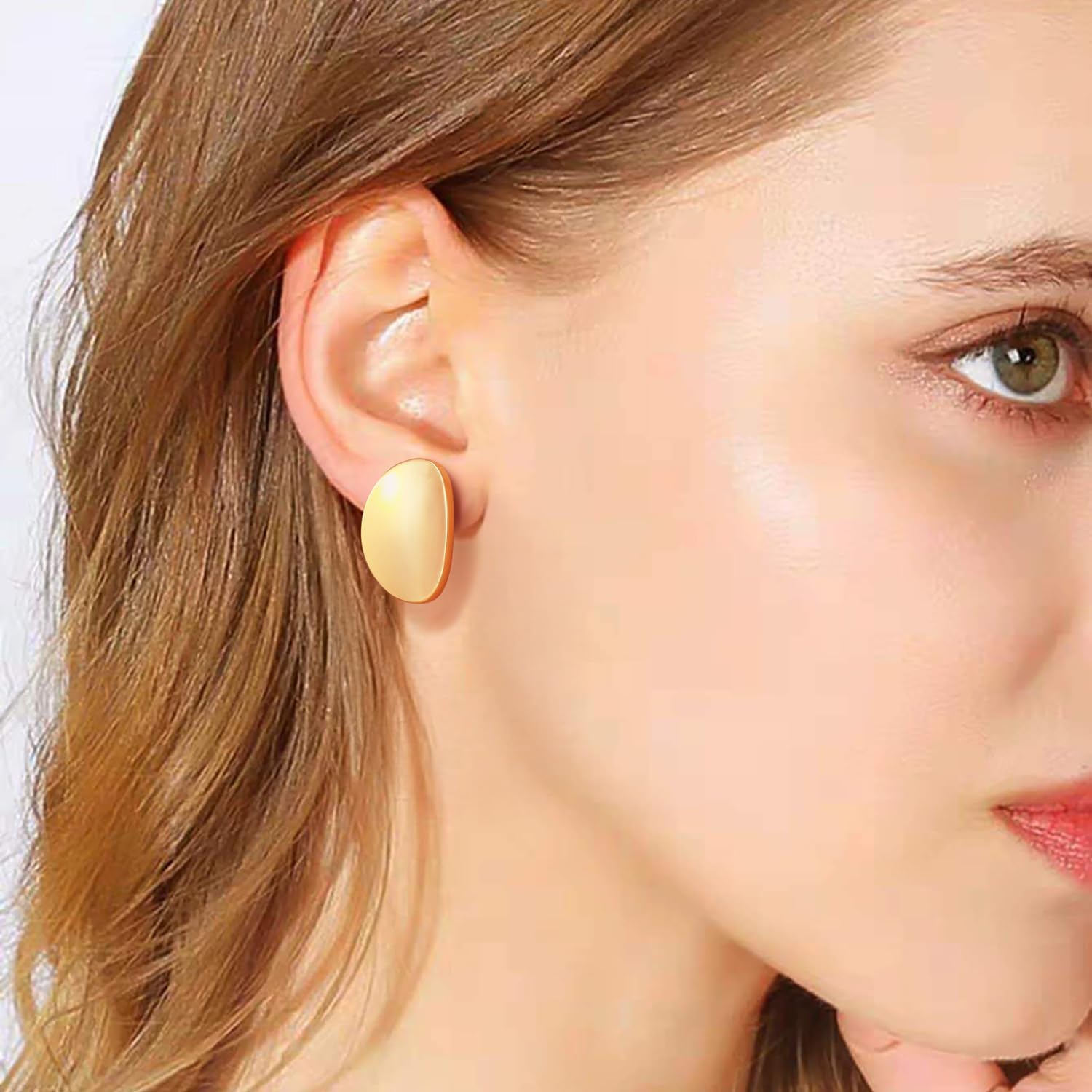 14K Gold Stud Earrings for Women Gold Earrings for Women Earring Studs Curved Disc Design with Polished Surface Womens Stud Earring, 29mm - Image 3