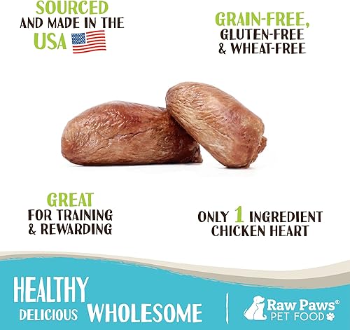 Miniatura 2 de Raw Paws Corazones de pollo liofilizados para perros, 4 onzas, integrales, fabricados en Estados Unidos, corazones liofilizados para perros,