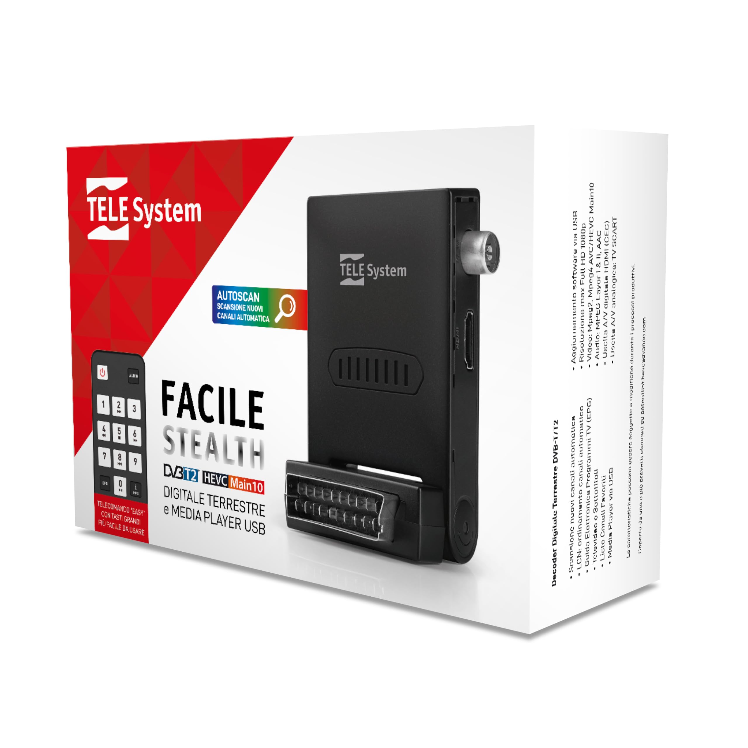 Tele System Mini Stealth Décodeur numérique terrestre avec Fonction Autoscan et LCN, Lecteur multimédia USB intégré-Télécommande Facile à Utiliser Incluse-Installation Plug & Play Via péritel ou HDMI