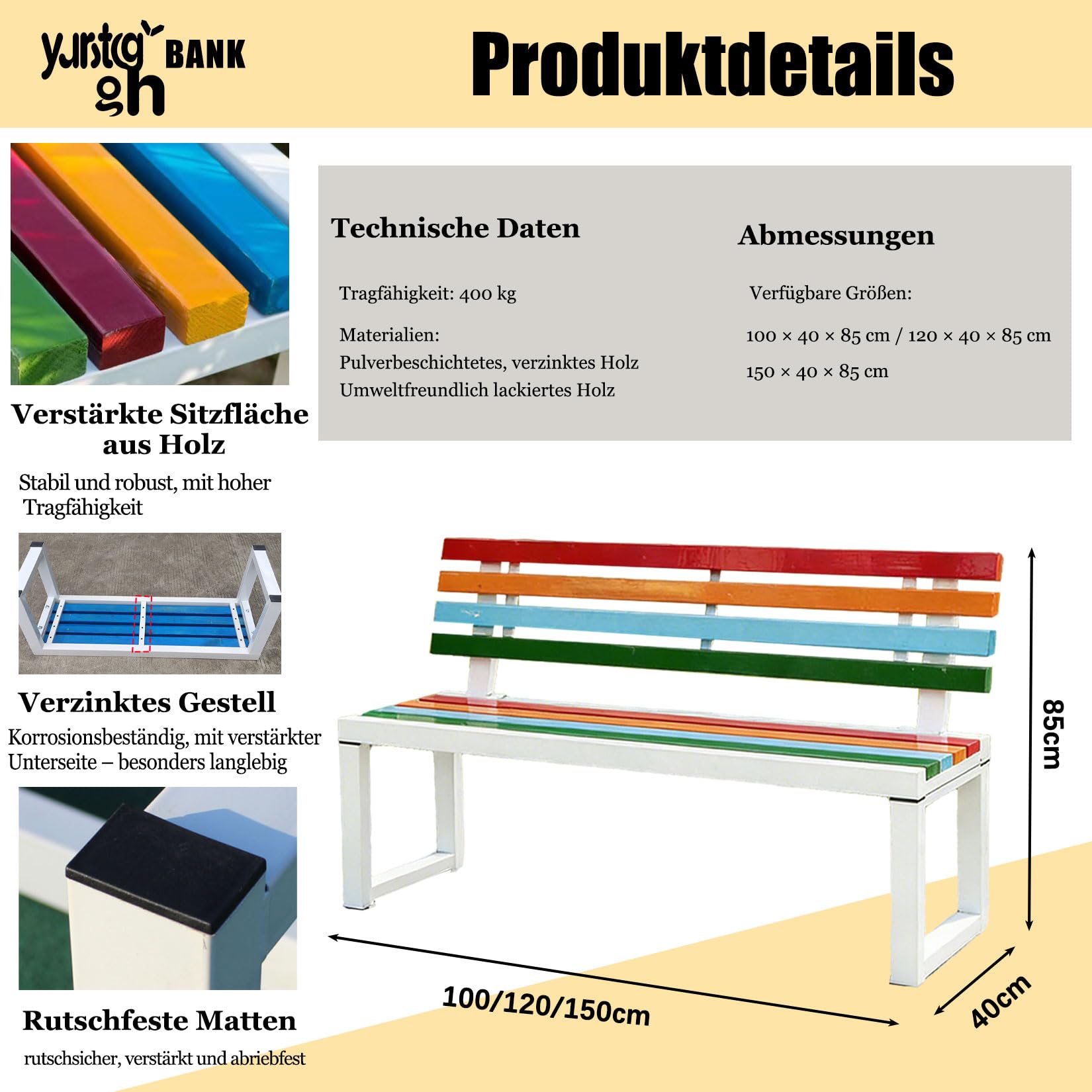 Gartenbank Wetterfest 2-3 Sitzer,Gartenbank metall,Parkbank bis 400kg belastbar,Sitzbank mit Lehne 2/3/4 Sitzer,Anglebige und Bequeme Sitzgelegenheit für Parks,Gärten und Veranden 120cm/4ft Schwarz