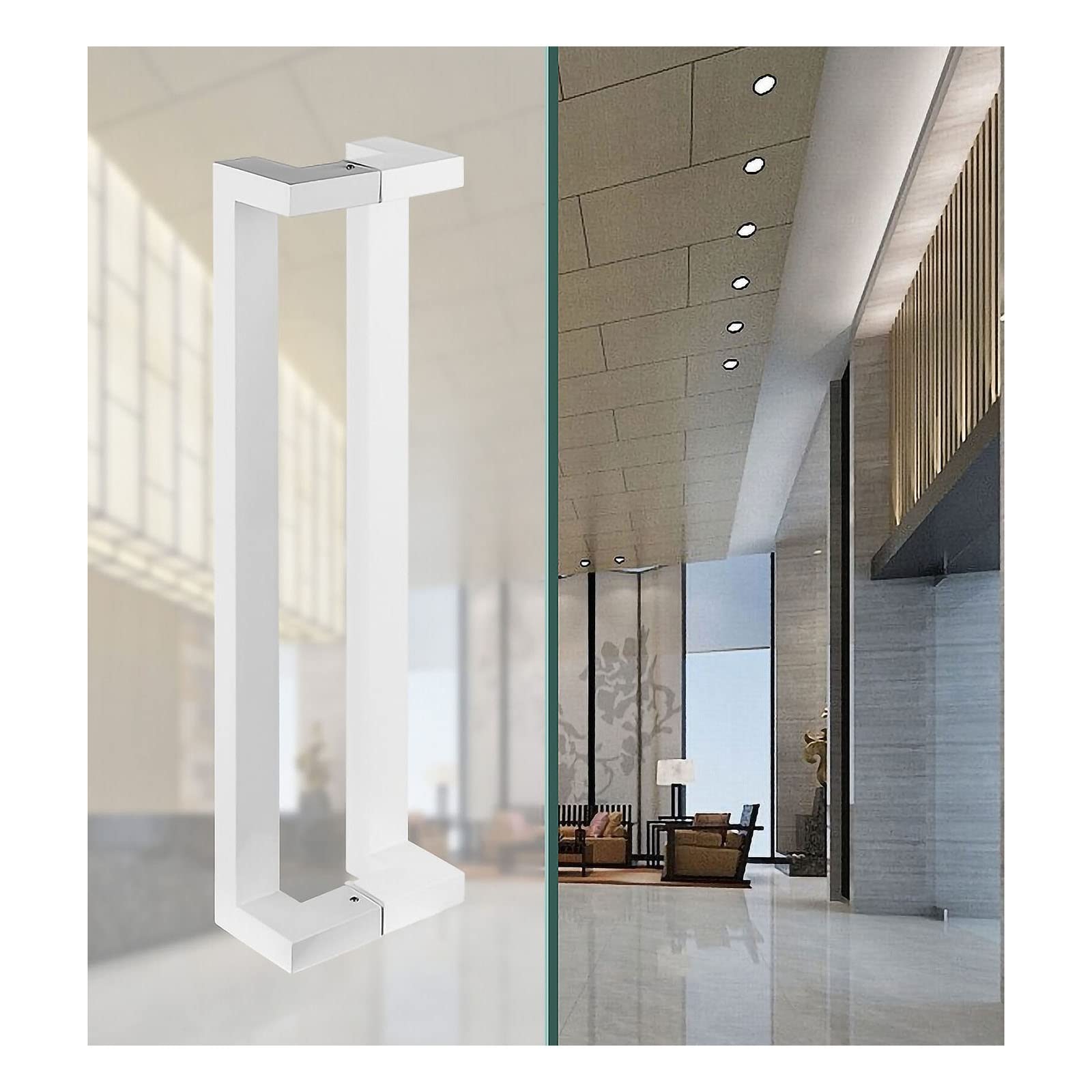 CWCQGH Commercial Stainless Steel Push Pull Door Handle,60cm/80cm/120cm/150cm Entry Door Handle for Shower Glass Sliding Door/Barn Door/Interior Exterior Door,White-60cm/23.6in