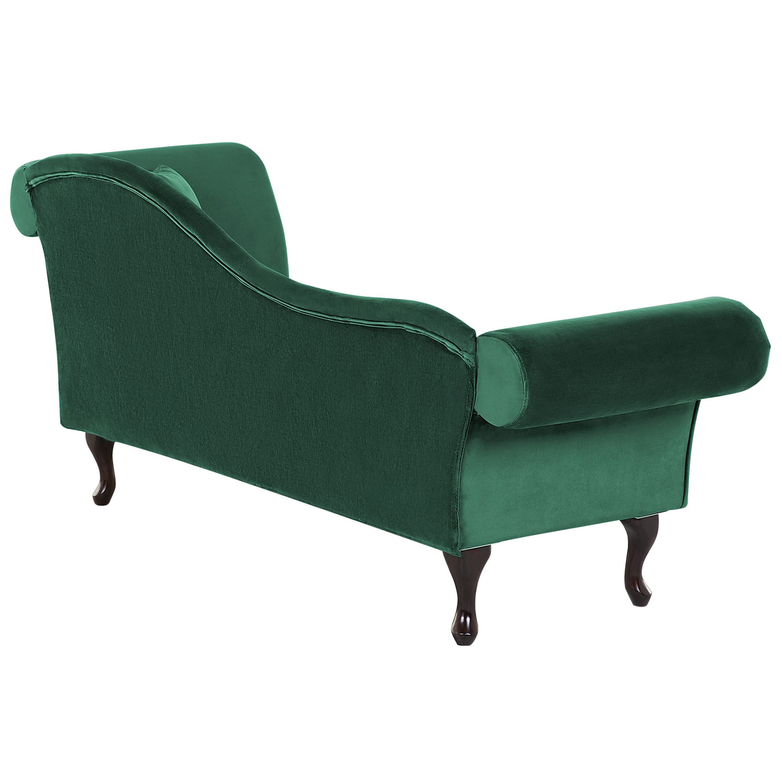 Chaiselongue Samt grün rechts gesteppt mit Kissen Chesterfield-Stil Lattes