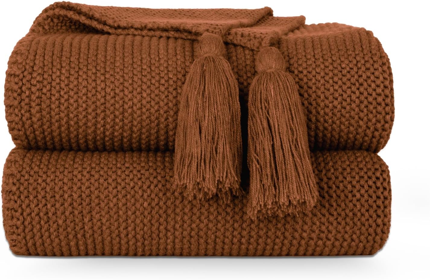 MACEVIA Throw Blanket Super Soft Cozy Fuzzy, Knitted Throw Blanket 50" x 60" for Couch Brown Blanket for Bed Sofa Chair Camping Travel (Brown)