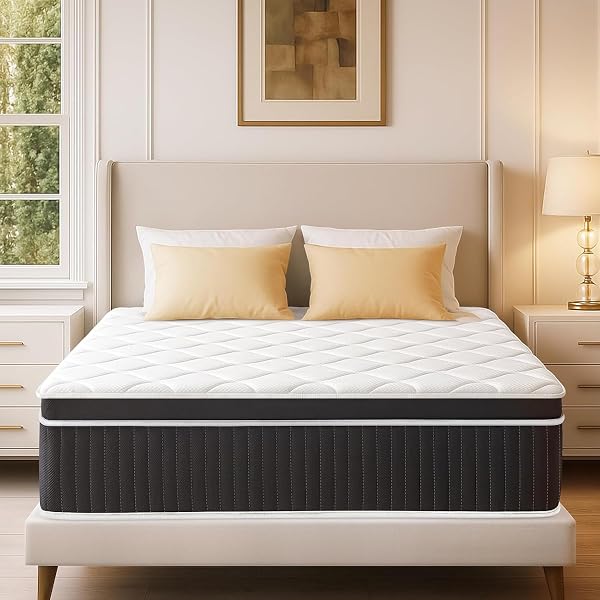 QUENSIYE Mattress, Ultra Comfort Hybrid Mattress, Foam Mattress with Independent Pocket Springs Mattress in a Box Pressu