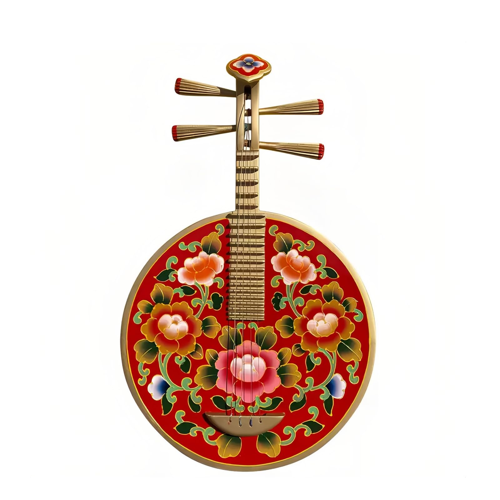 Liuto Cinese a Forma Di Luna, Liuto Tradizionale a 4 Corde, Chitarra Forma Di Luna Dipinta Con Motivi Floreali, Strumento Musicale Classico per Performance Professionali, Principianti Collezionist