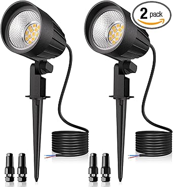 MEIKEE 7W 800LM Low Voltage Landscape Lighting, 12V 24V 2700K Warm White LED Landscape Lights IP66 Waterproof Outdoor Spot Lights for Garden Pathway Wall Tree Fence 2-Pack
