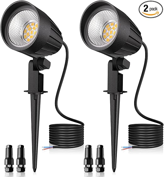 MEIKEE 7W 800LM Low Voltage Landscape Lighting, 12V 24V 2700K Warm White LED Landscape Lights IP66 Waterproof Outdoor Spot Lights for Garden Pathway Wall Tree Fence 2-Pack