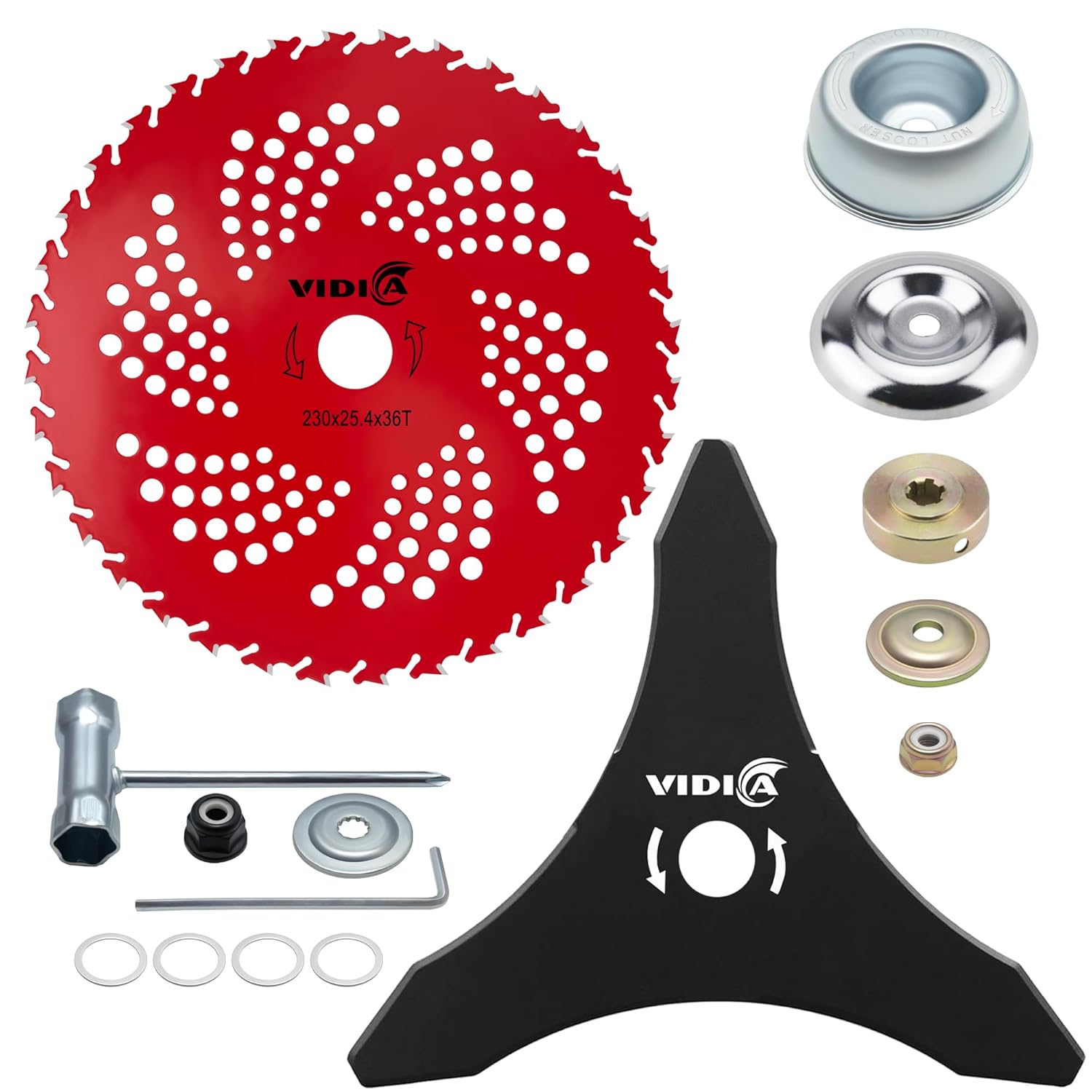 9" x 36 Teeth Carbide Tipped Blade & 10" x 3 Teeth Carbon Steel Brush Cutter Weed Eater Blades with Universal Weed Wacker Adapters, Compatible with Husqvarna, Stihl, Oregon and More