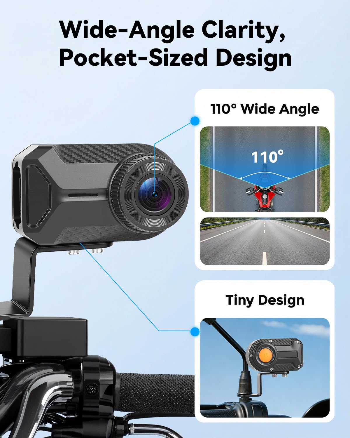 SIXWIN Kamera motocyklowa 1080P WiFi i aplikacją - kolorowa kamera noktowizyjna, wodoszczelność IP66, szeroki kąt 110°, nagrywanie w pętli motocyklowej