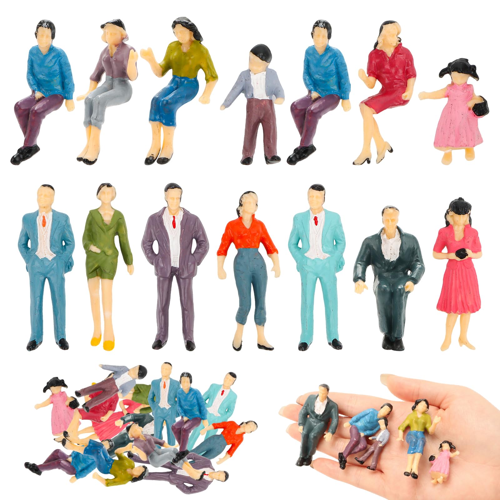 14 sztuk miniaturowych figur w różnych pozach, malowane modele figur do modelarstwa w skali różne pozycje miniaturowe ludzi 1:25 Stojące i siedzące figurki ludzi model architektoniczny