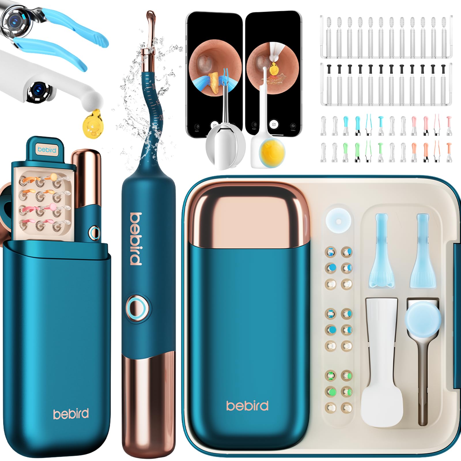BEBIRD EarSight Ultra 5G WiFi Ohrenreiniger mit flexibler Kamera, Ohrenschmalz Entferner Set mit 30+ Zubehör, sicheres Pflegegerät für die Heimanwendung – Türkisblau