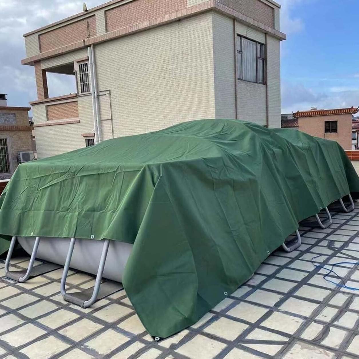 Heavy Du Telone impermeabile 2 x 9 m / 6.6x29.5ft, copertura verde in resina con occhielli, telo multiuso per esterni, per campeggio, protezione auto e riparo