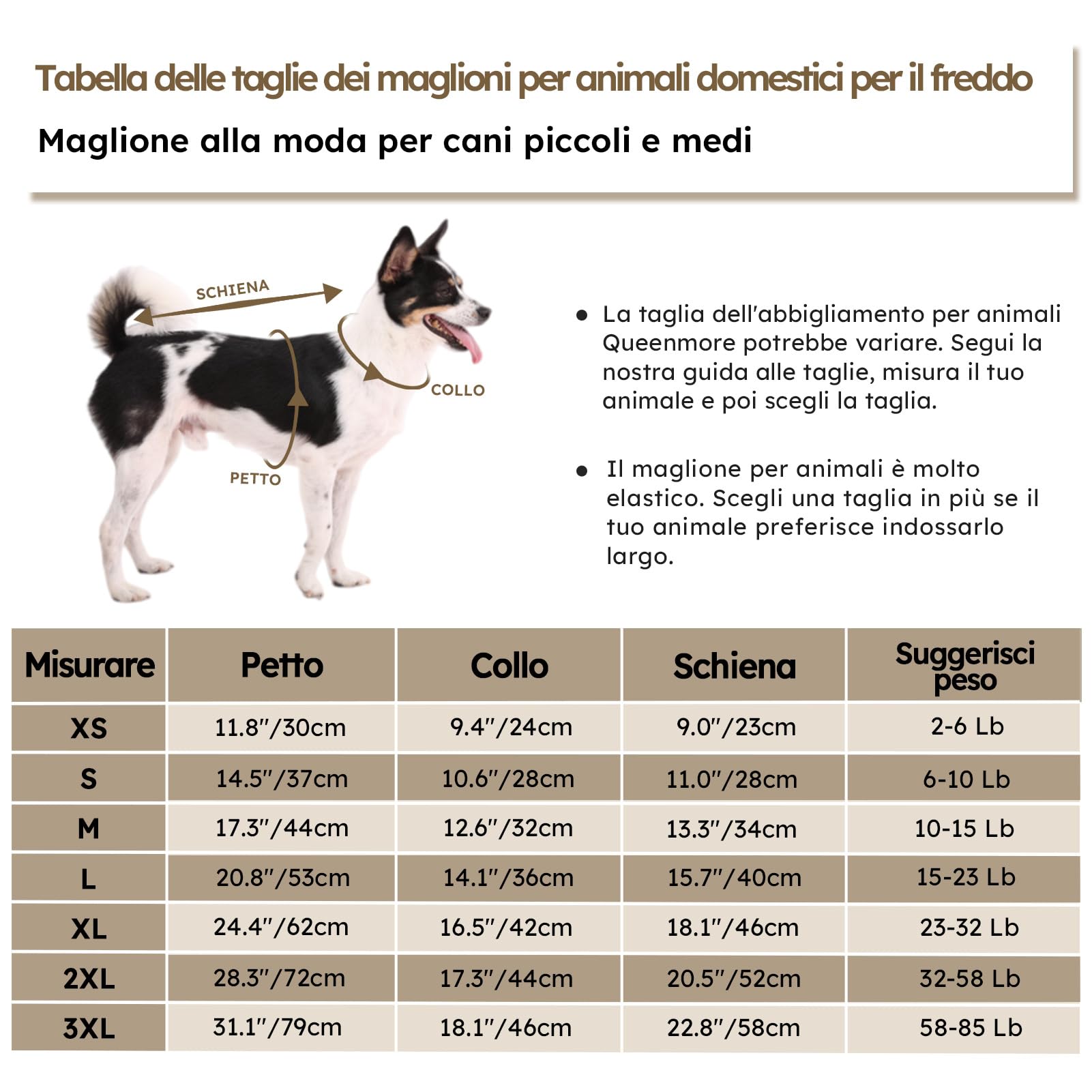 Queenmore Maglione Cane Taglia Grande Maglioncino Per Cani Felpa Cane Taglia Grande Ritorto Vestiti Per Gatti Maglione Per Labrador, Pastore Tedesco, Golden Retriever Bulldog Francese, Marrone, 3XL