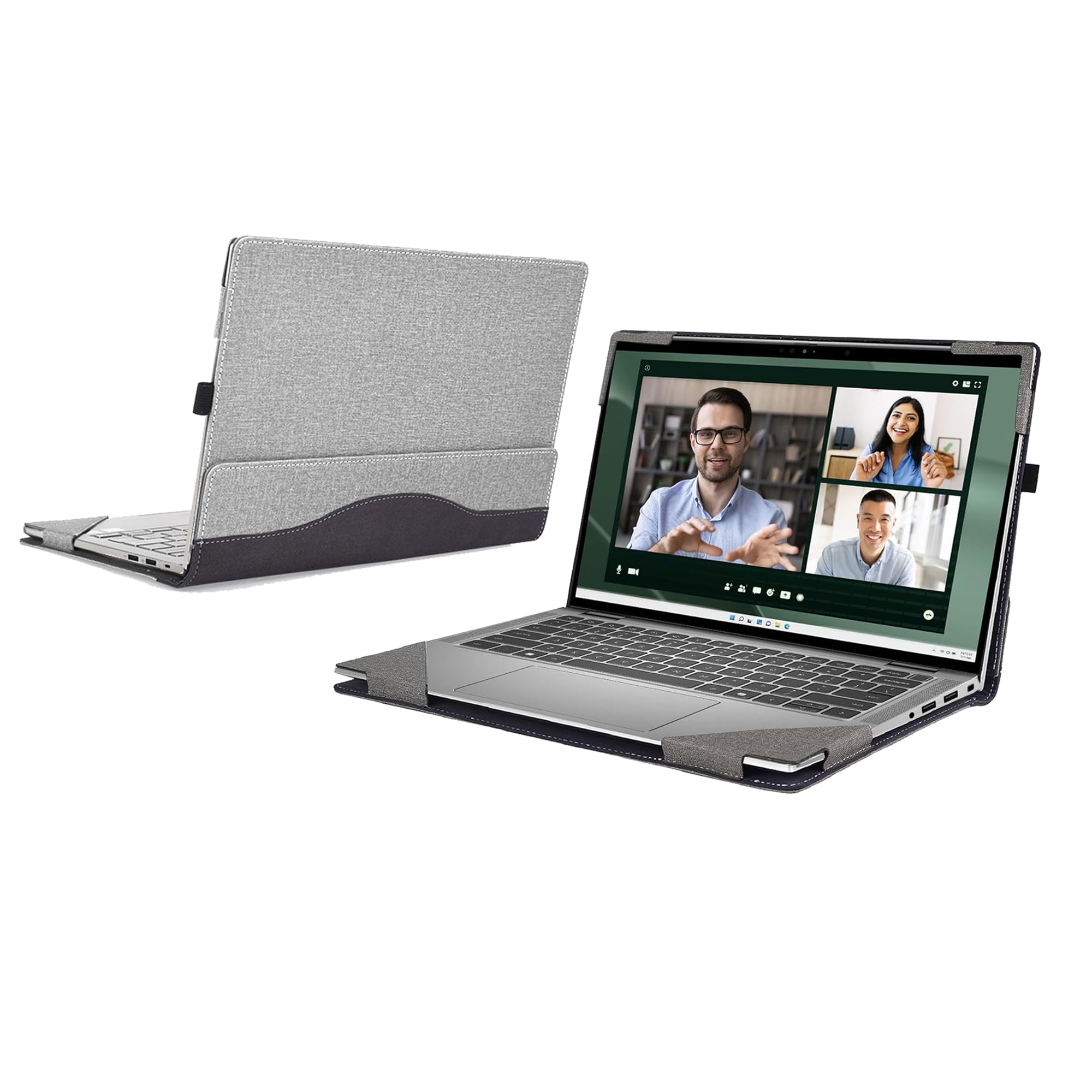 WODBAO Laptop Case for Dell Latitude 7350 7340 13.3" [Not Compatible with Any Other Model],2 in 1 PU Leather Computer Laptop Bag with Bracket (Light Gray)