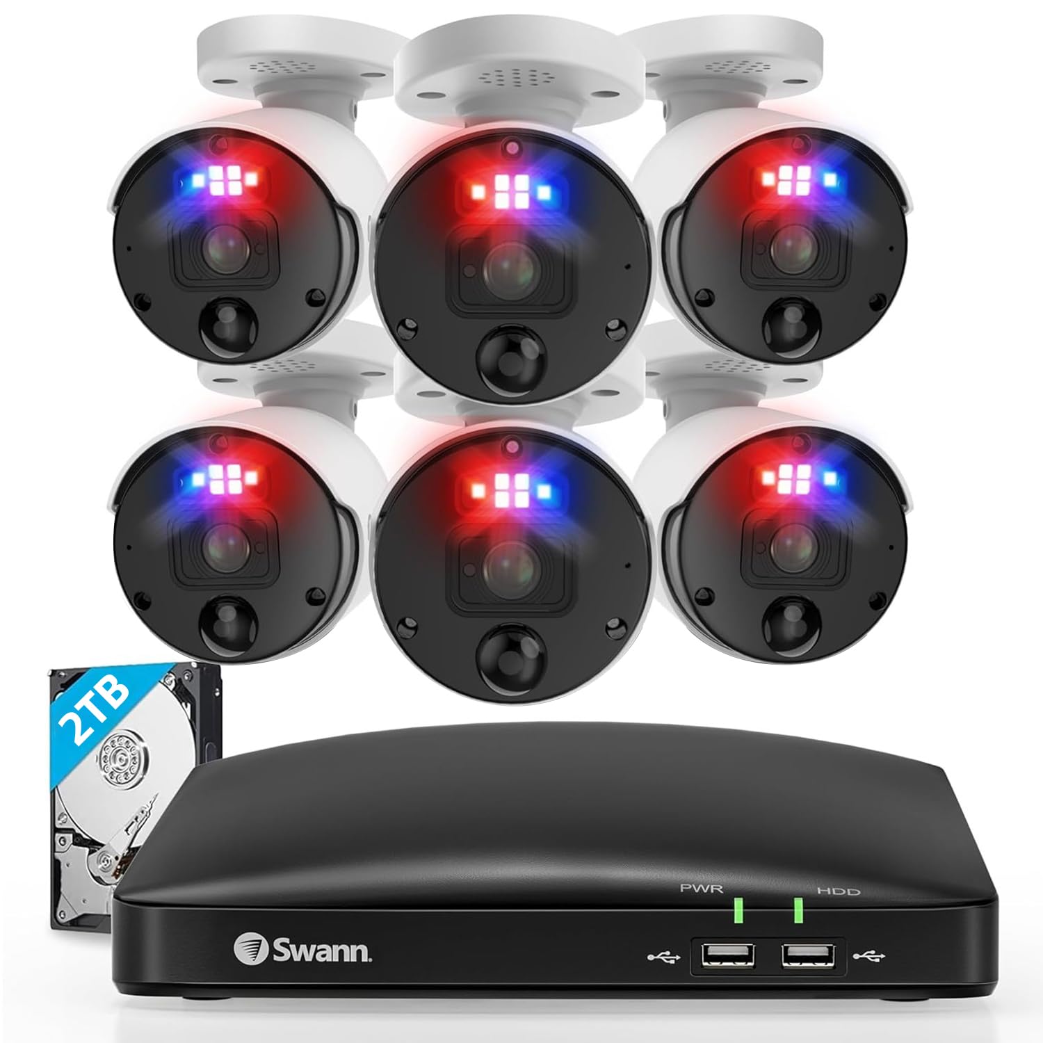 Swann White 8 Channel 2Tb Nvr Recorder With 6 X 12Mp Mega Hd Enforcer™ Bullet Cameras, Swnvk-890106-Eu, 420135