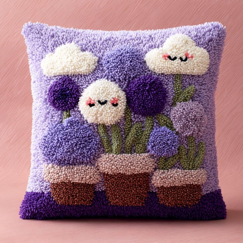 AxiangziK Latch Hook Pillow Making Kit 43x43cm,Cartoon Flower pots