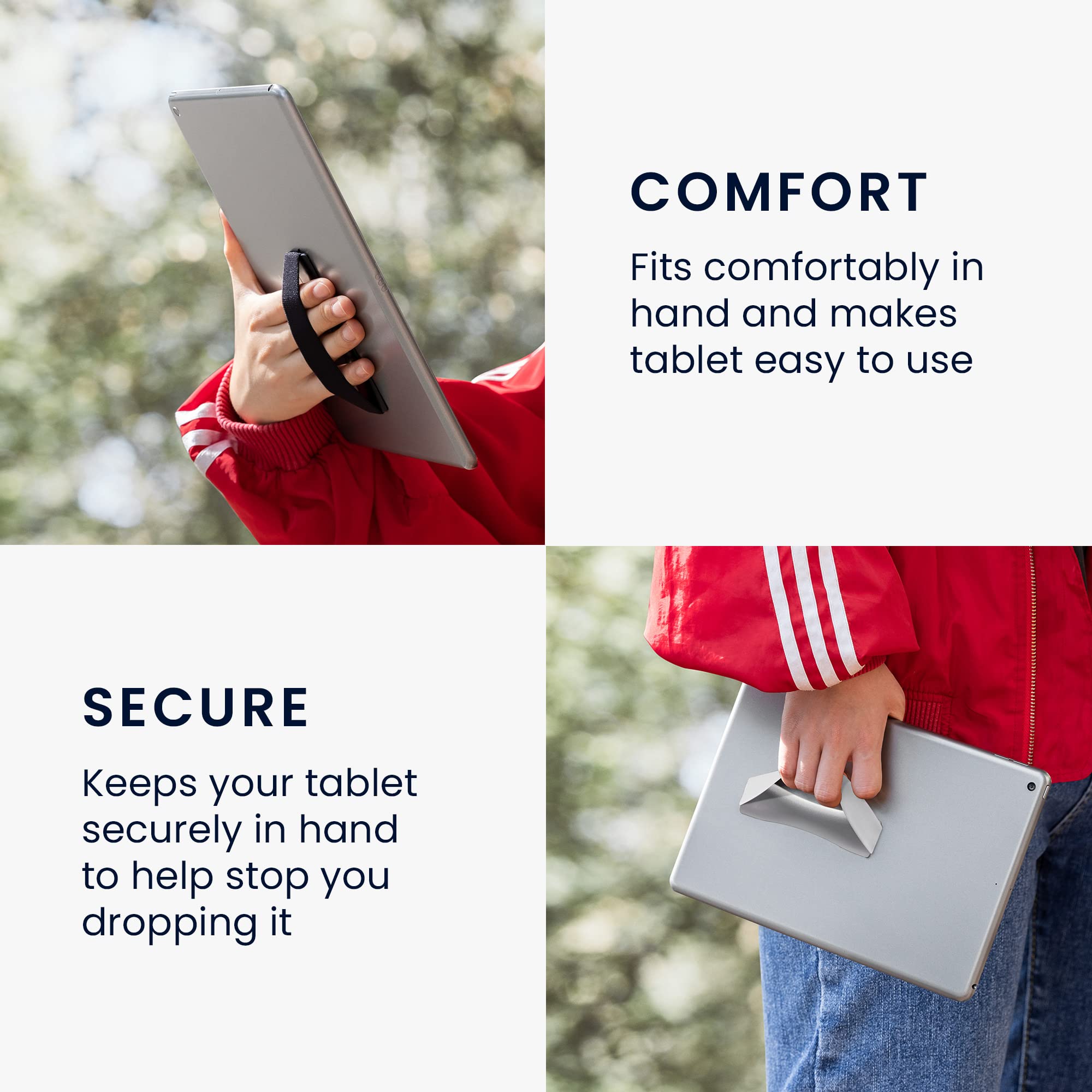 Kwmobile Supporto Dita per Tablet Set 3x Sostegno Adesivo Fascetta Elastica Impugnatura Mano Universale Compatibile con iPad Galaxy-Tab - nero/blu scuro/argento