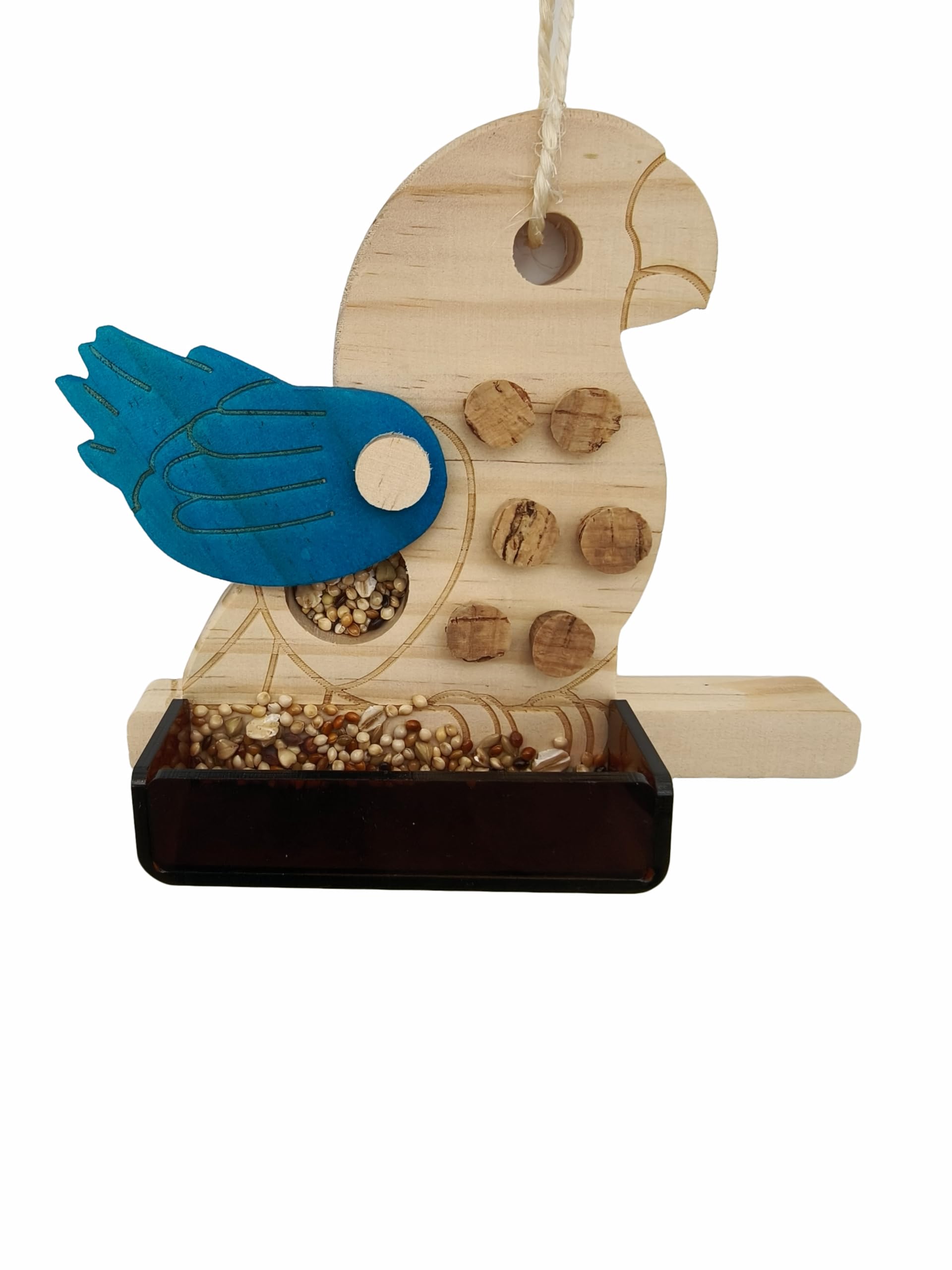 4-in-1 Wooden Parrot Foraging Toy, Natural Cork Puzzle Feeder with Teal Acrylic Bowl, Interactive Food Hiding Game for Conures and Cockatiels, Includes 12 Replacement Corks - image 2
