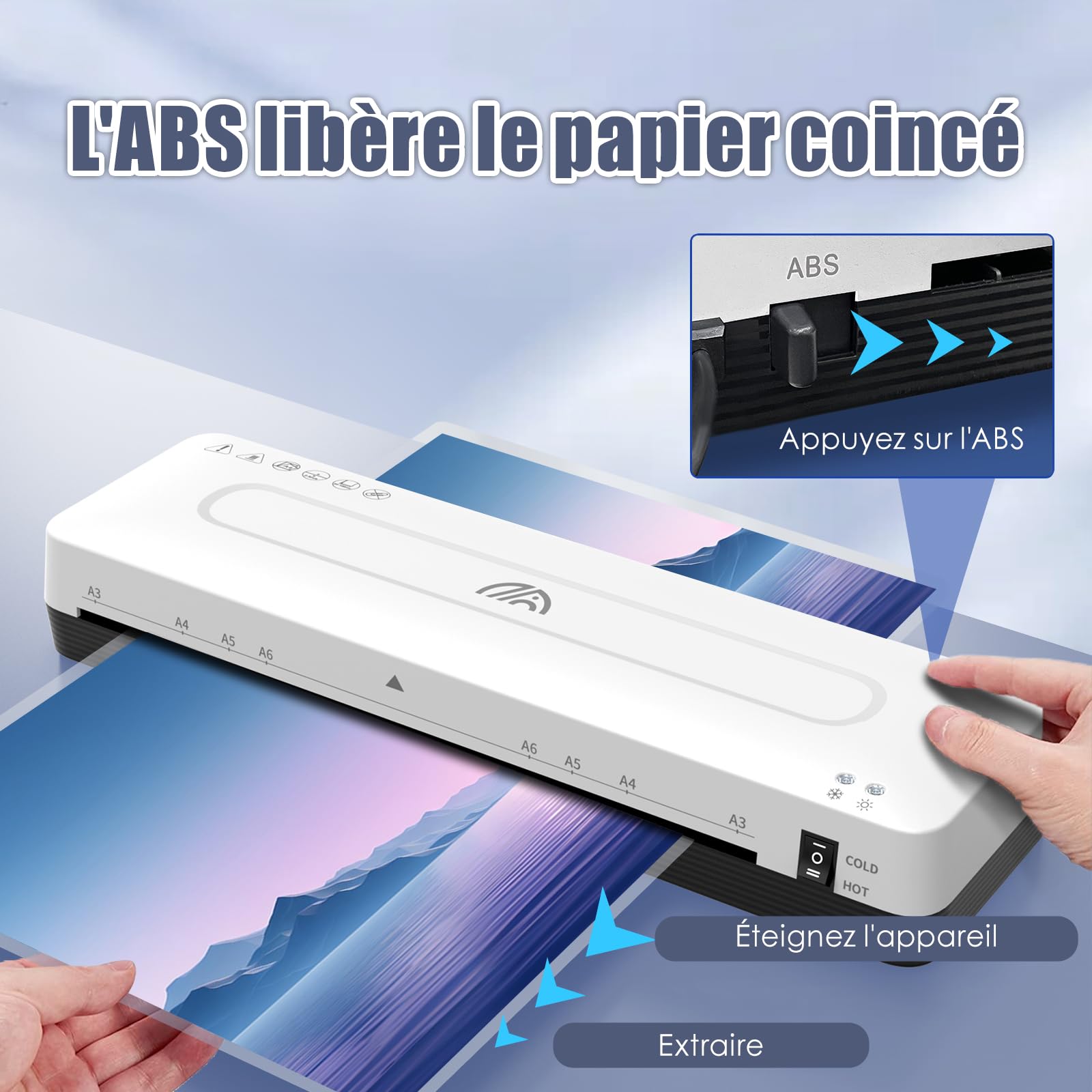 Plastifieuse A3 Machine à Plastifier Thermique Set de Plastification A4 A5 A6 Froid Bureau École