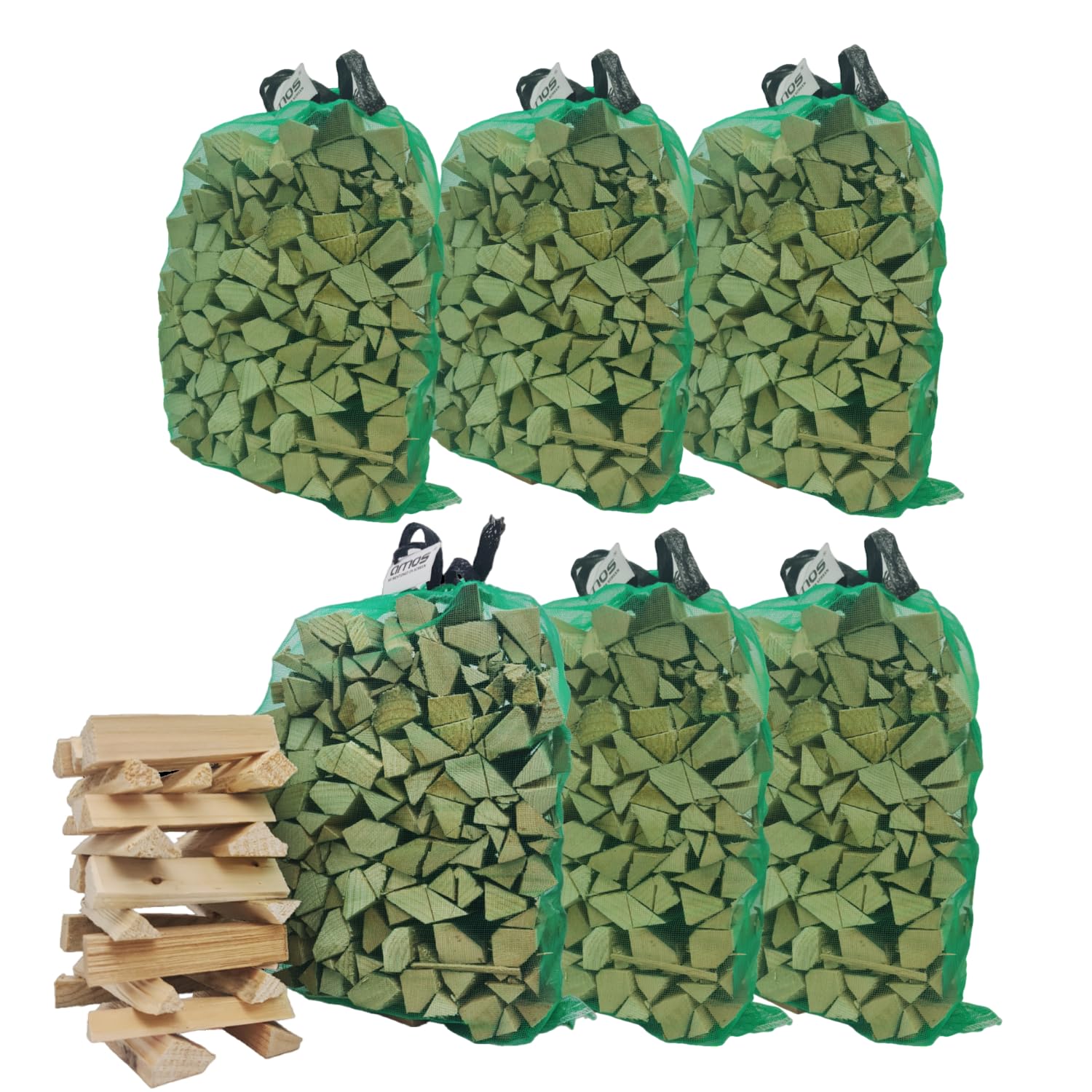 AMOS Kiln-Dried Kindling Wood 6 X Bag Eco-Friendly Easy Light Natural Firelighters for Wood Burning Stoves, BBQs, Pizza Ovens, Log Burners