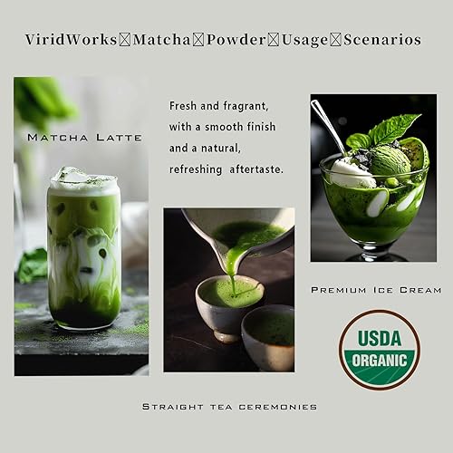 Miniatura 4 de ViridWorks - Palitos de polvo matcha de grado ceremonial  Polvo de té verde orgánico  Para lattes, batidos, hornear y batir  Matcha To Go prémium