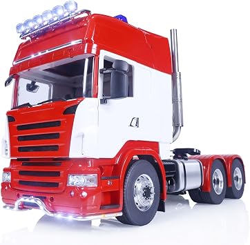 Metal RC Tractor Truck 1/14 LESU RTR Remote Control Car Bucket Sound Light red White