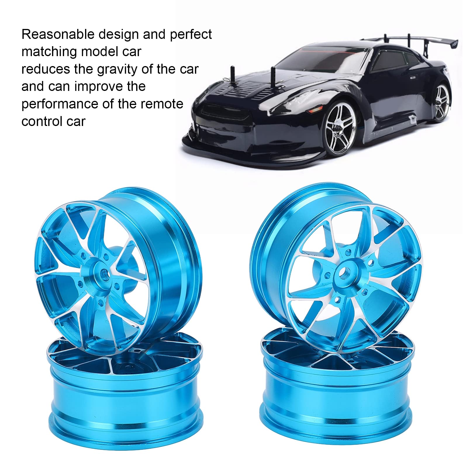 4 pz Ruote RC Resistente All'Usura Alluminio Diametro 52mm RC Accessori Cerchio Auto per 1/10 Piatte Auto Sportiva Strada Auto e Deriva Auto Da Viaggio Modello di Ruote Giocattoli (Blu)