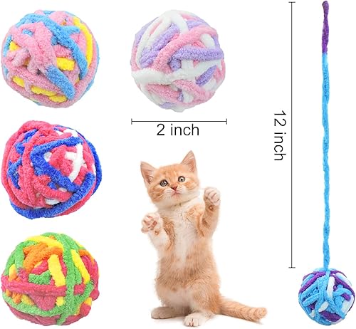 Miniatura 7 de Andiker Paquete de 5 bolas de juguete para gatos con campana y cuerda, bolas de hilo para gatos de interior, juego interactivo (5 piezas)