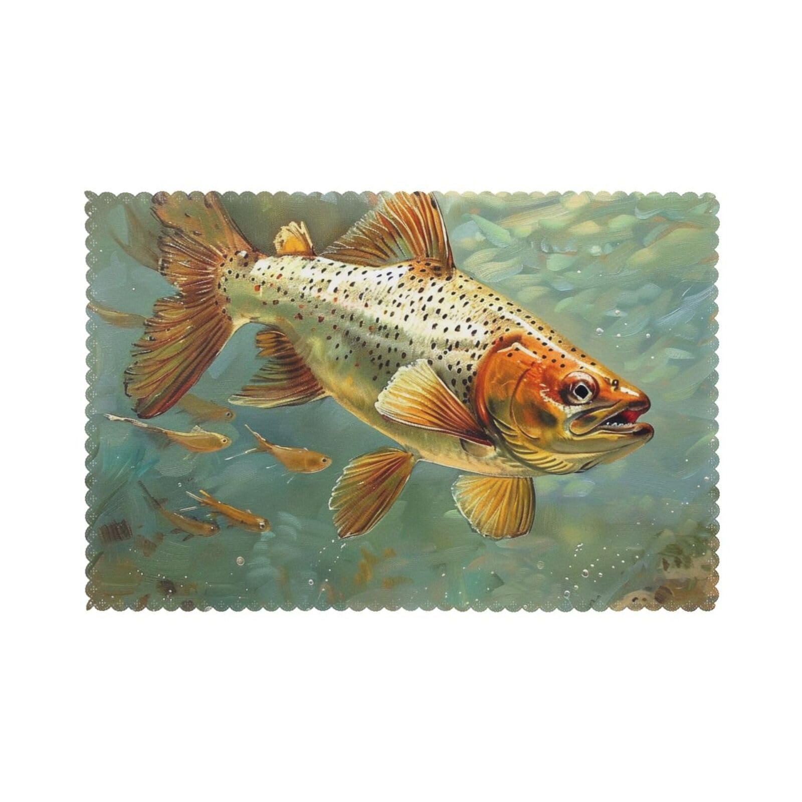 Fly Fish Printed Placemat Heat Resistant Place Mats Set of 6 PCS Washable Kitchen Table Mats, 12x18 Inch